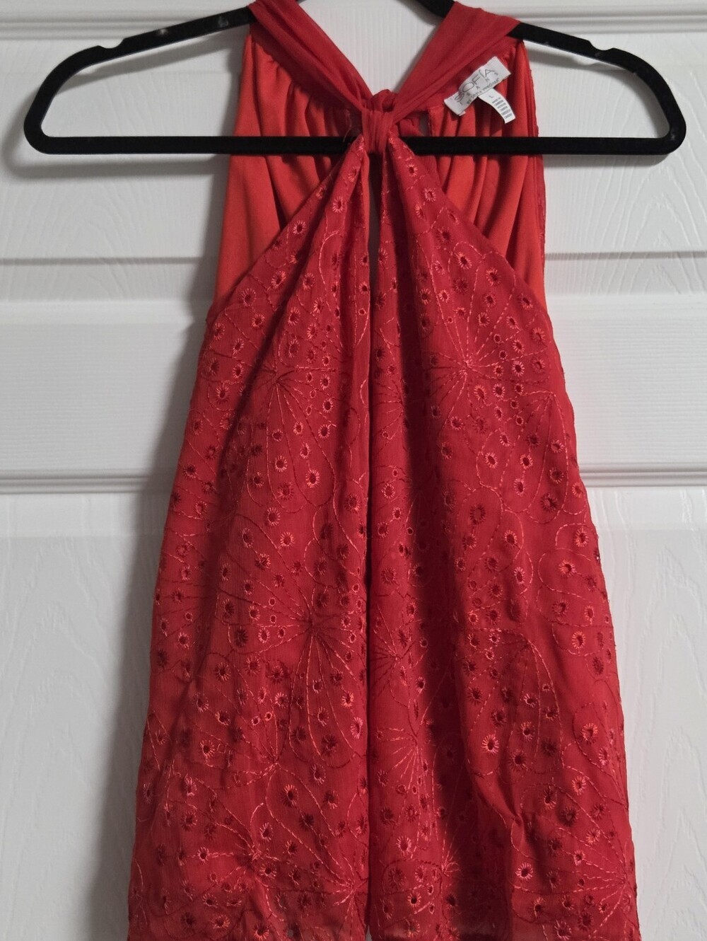 Sofia Women's Red Eyelet Halter Top With Criss Cross Front Size L